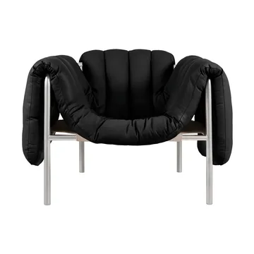 Puffy lounge-nojatuoli - Black leather-ruostumaton teräs - Hem