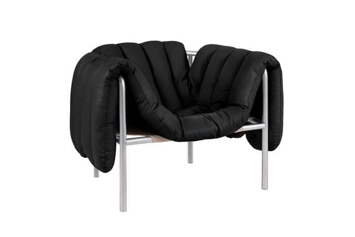 Puffy lounge-nojatuoli, Black leather-ruostumaton teräs Hem