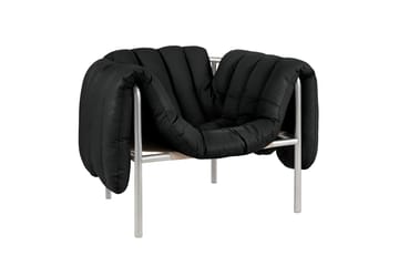 Puffy lounge-nojatuoli - Black leather-ruostumaton teräs - Hem