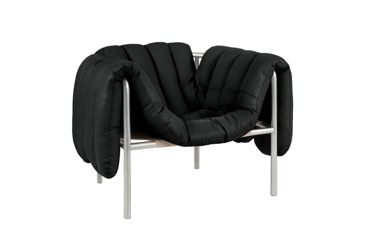 Puffy lounge-nojatuoli, Black leather-ruostumaton teräs Hem