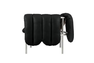 Puffy lounge-nojatuoli - Black leather-ruostumaton teräs - Hem