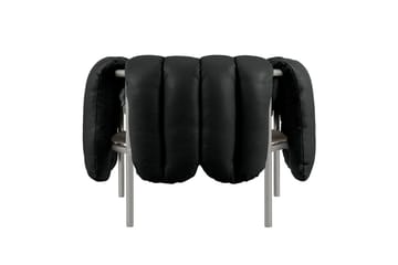 Puffy lounge-nojatuoli - Black leather-ruostumaton teräs - Hem