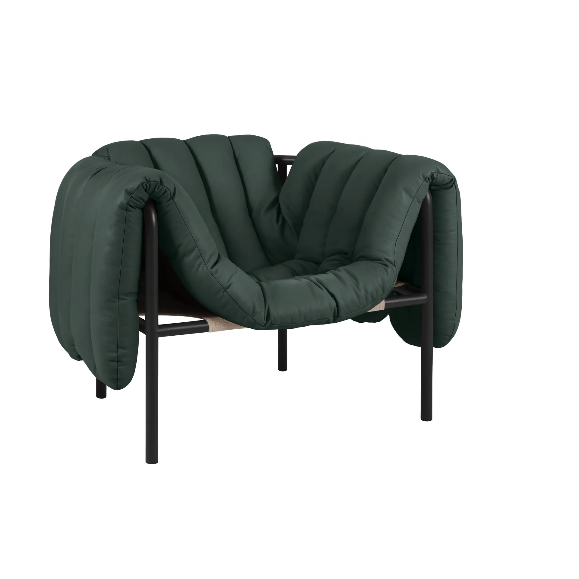 Puffy lounge-nojatuoli, Dark green leather-black grey Hem