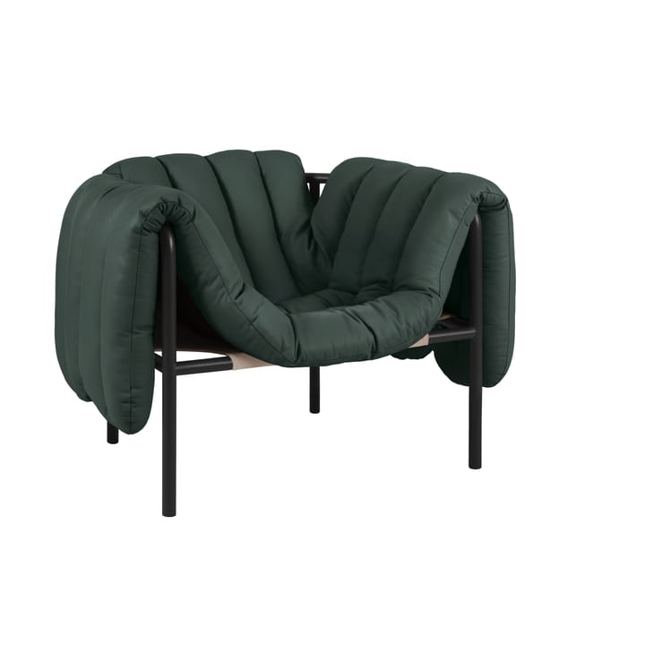 Puffy lounge-nojatuoli - Dark green leather-black grey - Hem
