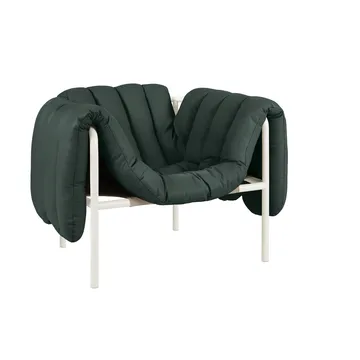 Puffy lounge-nojatuoli - Dark green leather-cream - Hem