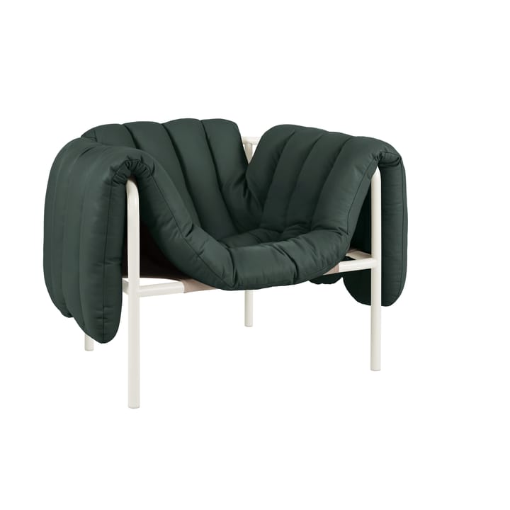 Puffy lounge-nojatuoli - Dark green leather-cream - Hem