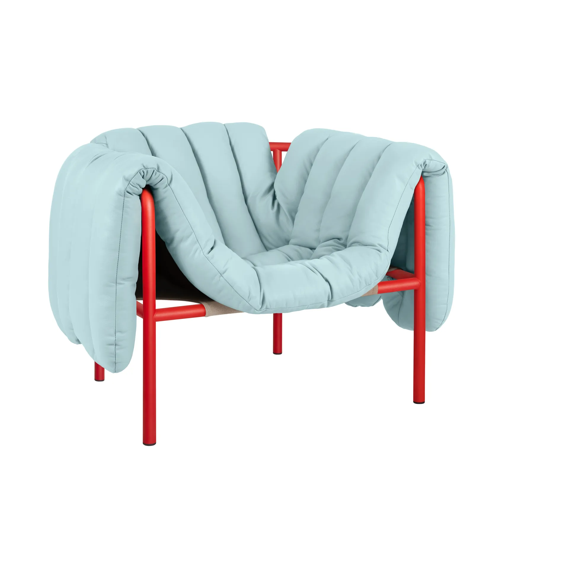 Puffy lounge-nojatuoli, Light blue leather-traffic red Hem
