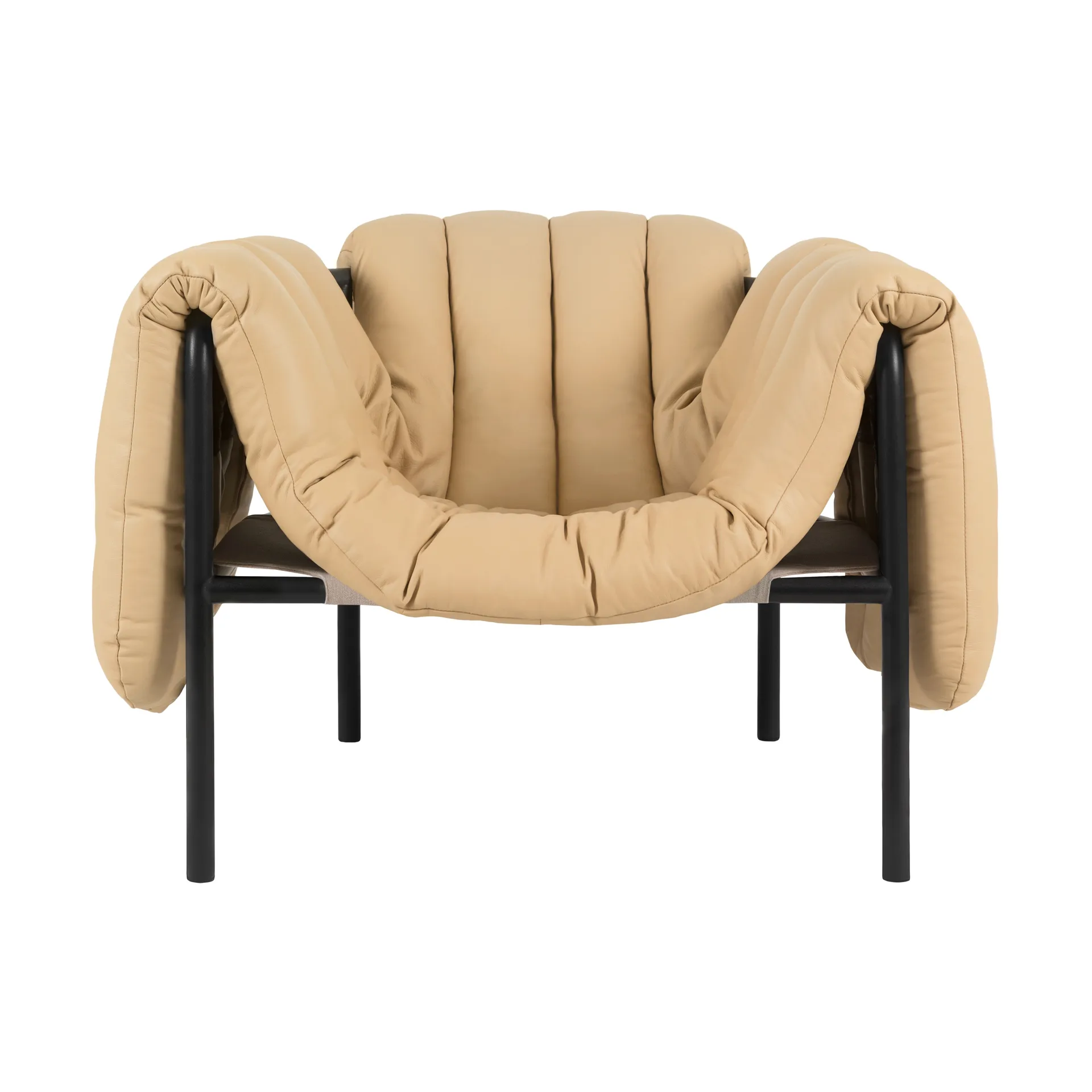 Puffy lounge-nojatuoli, Sand leather-black grey Hem