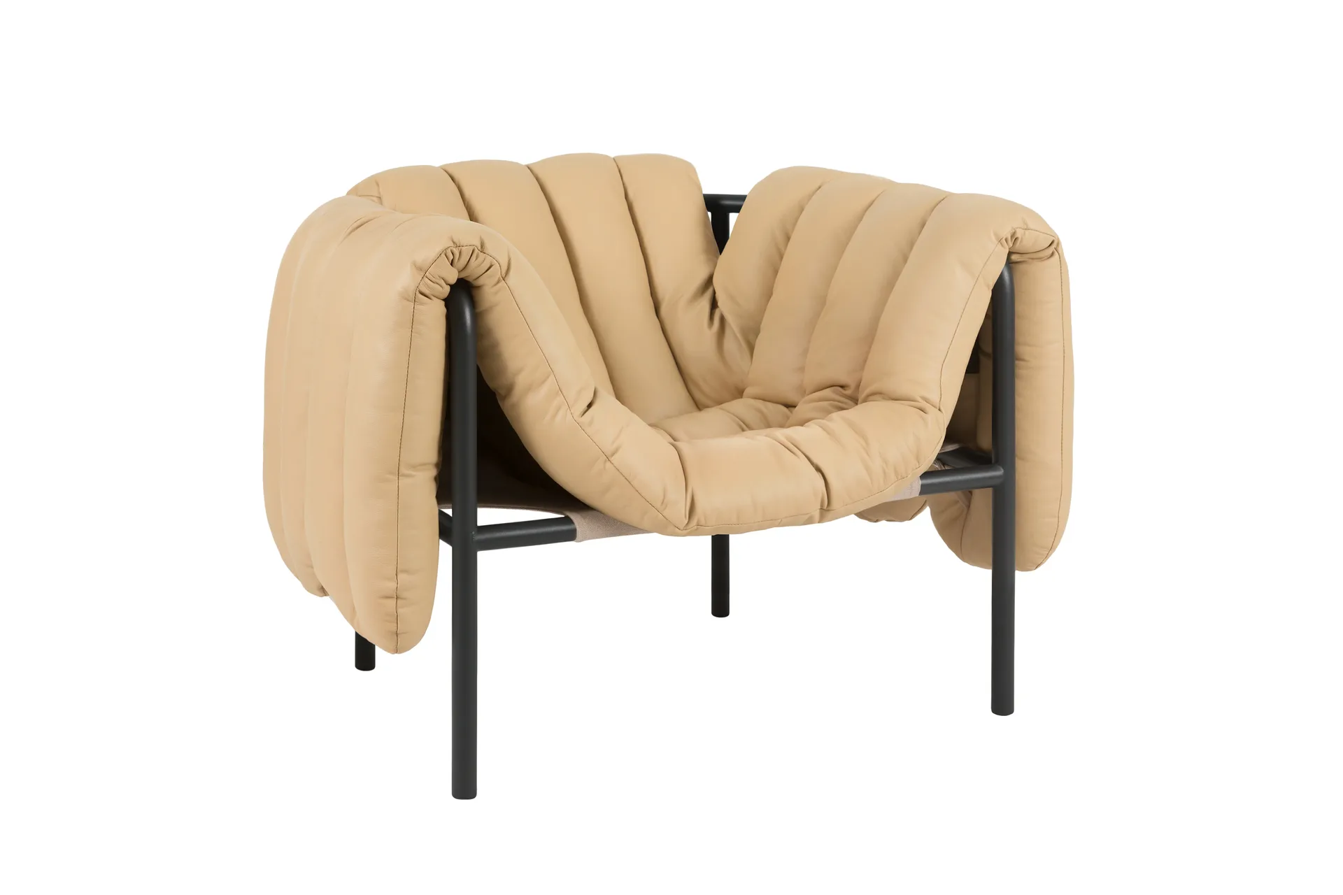 Puffy lounge-nojatuoli, Sand leather-black grey Hem