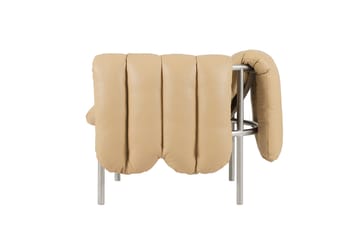 Puffy lounge-nojatuoli - Sand leather-ruostumaton teräs - Hem