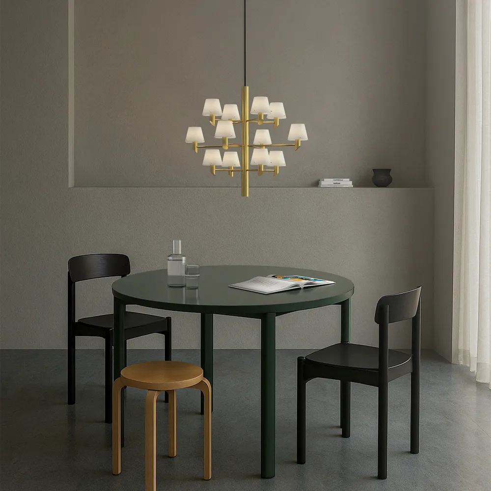 Gil kruunu 12 kattokruunu, Satiini messinki-opaalilasi Herstal