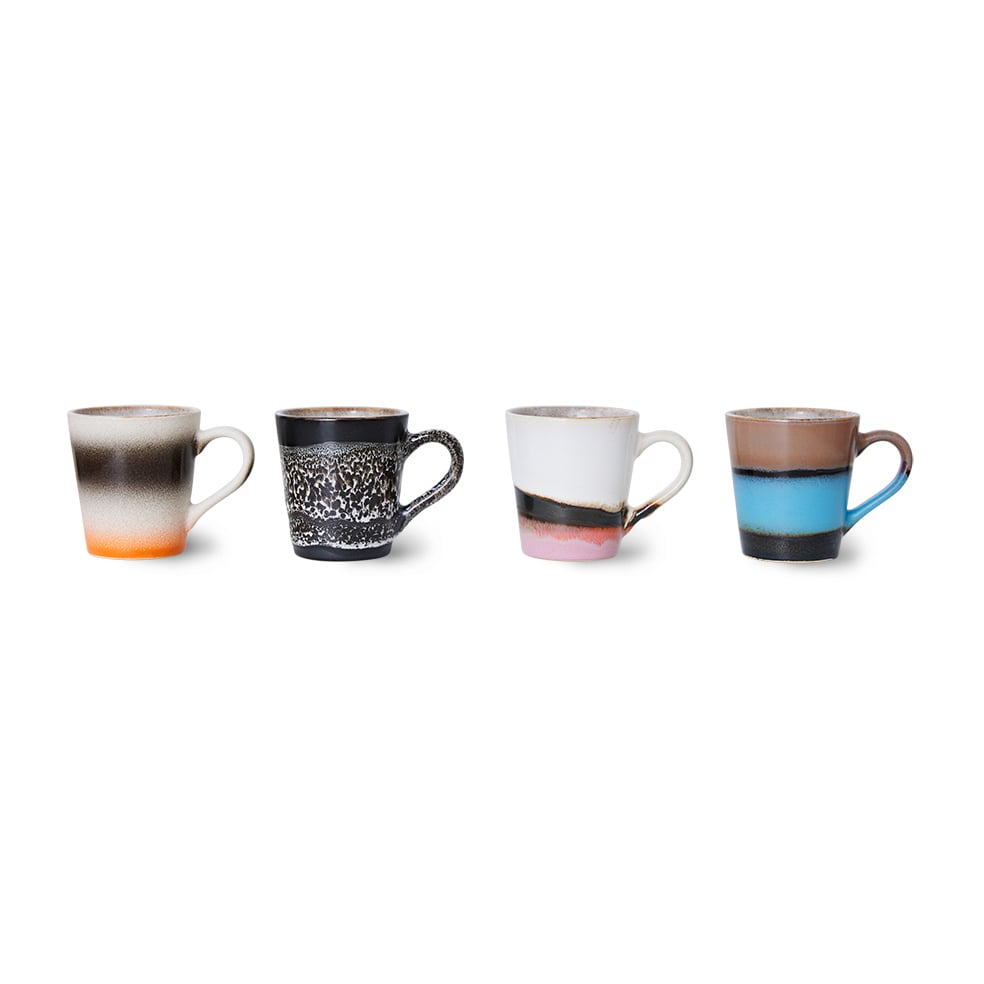 HKliving 70's espressomuki 4-pakkaus Funky | Skandinaavinen Sisustus | Espressokupit | Monivärinen