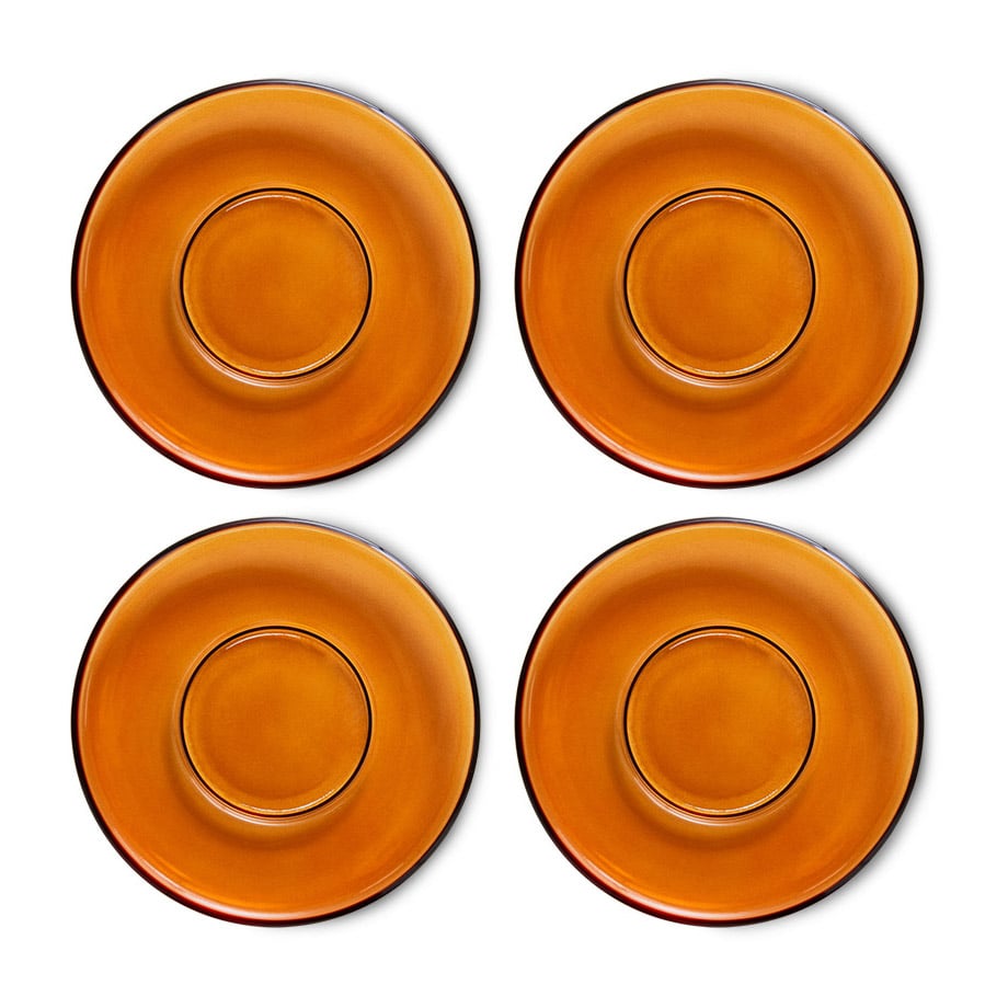 HKliving 70’s glassware kahvikupin aluslautanen Ø 10,6 cm 4-pakkaus Amber brown