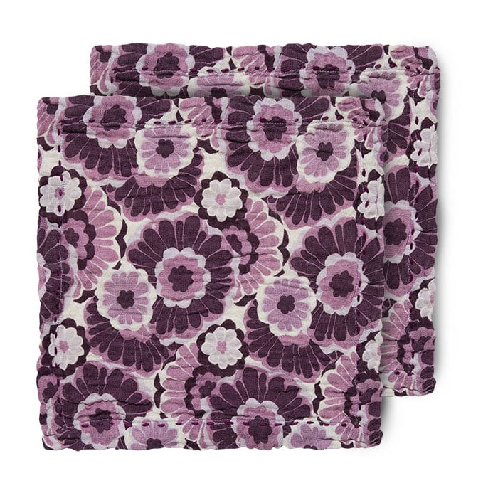 HKliving Floral puuvillainen lautasliina 30 x 30 cm 2-pakkaus Burgundy