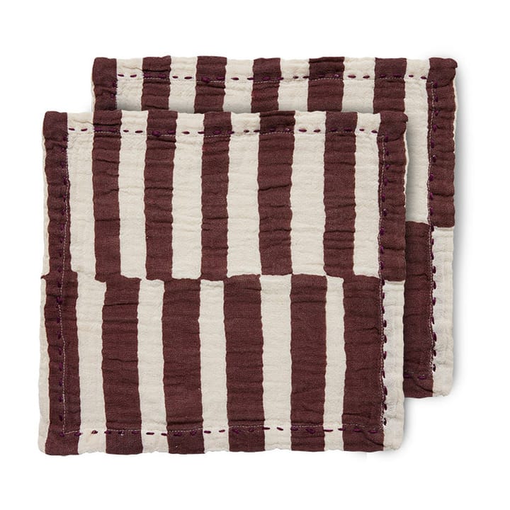 Striped puuvillainen lautasliina 30 x 30 cm 2-pakkaus - Burgundy - HKliving