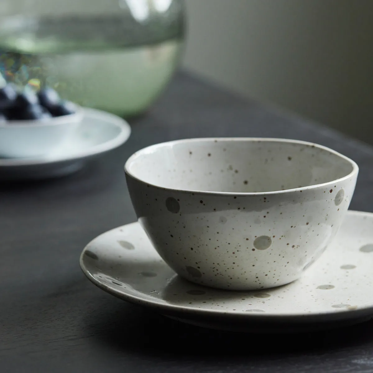 Dots kulho Ø 12 cm, Valkoinen-vihreät pilkut House Doctor