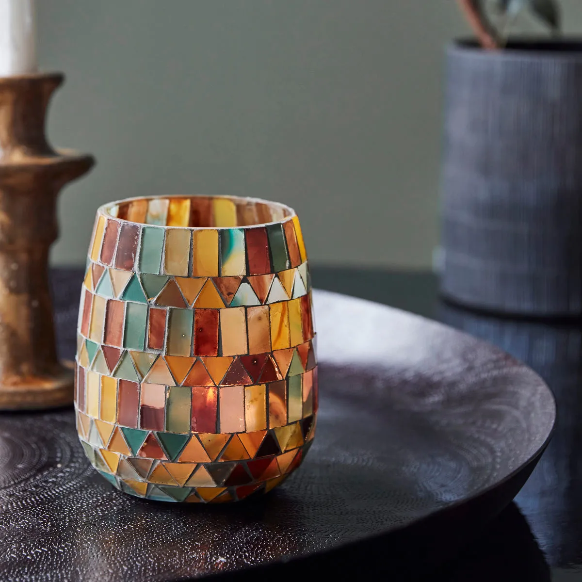 Mosaa tuikkukynttilänjalka 11 cm, Keltavihreä House Doctor