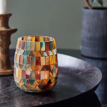 Mosaa tuikkukynttilänjalka 11 cm - Keltavihreä - House Doctor