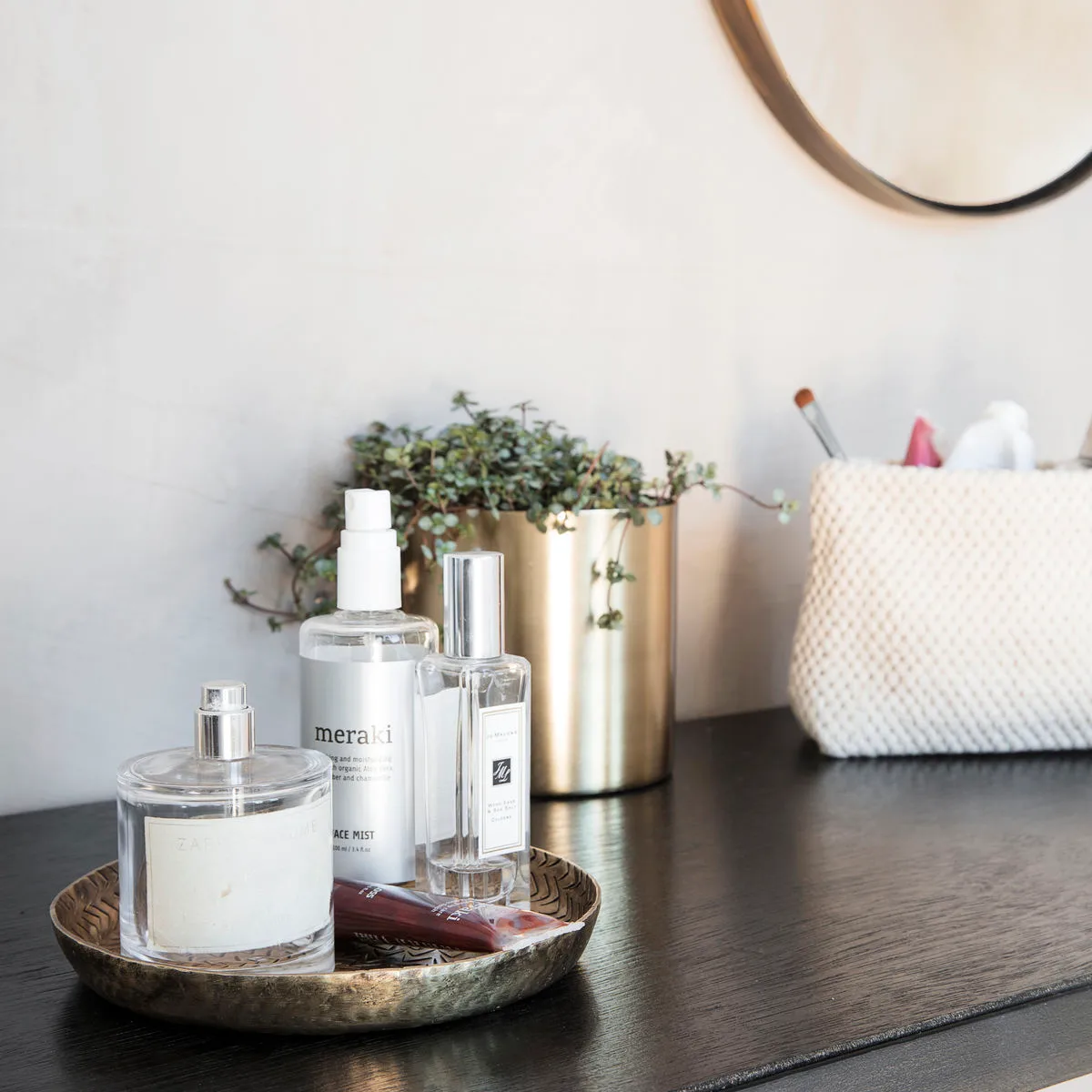 Rattan tarjotin, messinkiviimeistely, 16 cm House Doctor