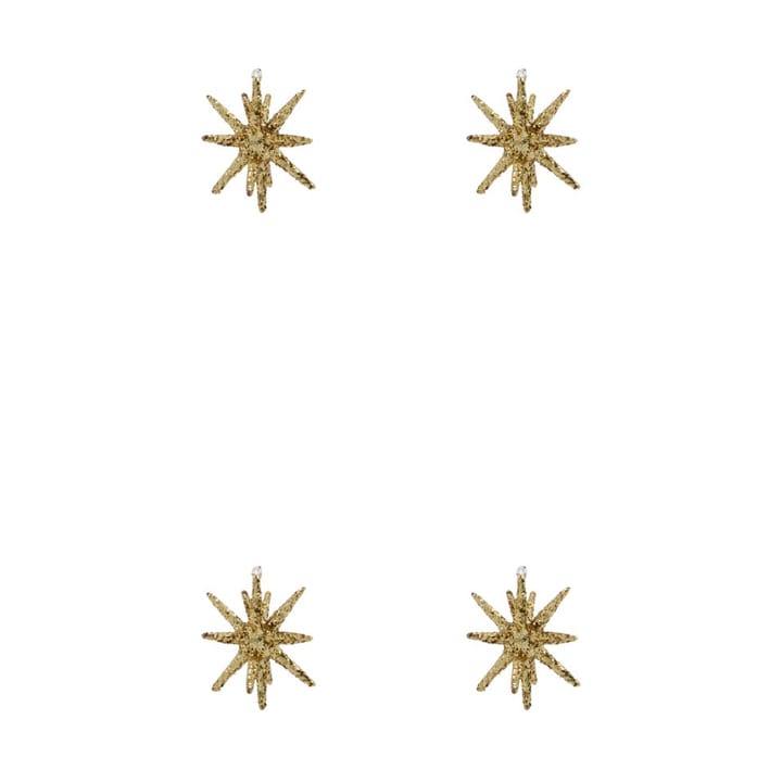 Spike joulukuusentähti Ø7,5 cm 4 kpl - Ruskeamessinki-glitteri - House Doctor