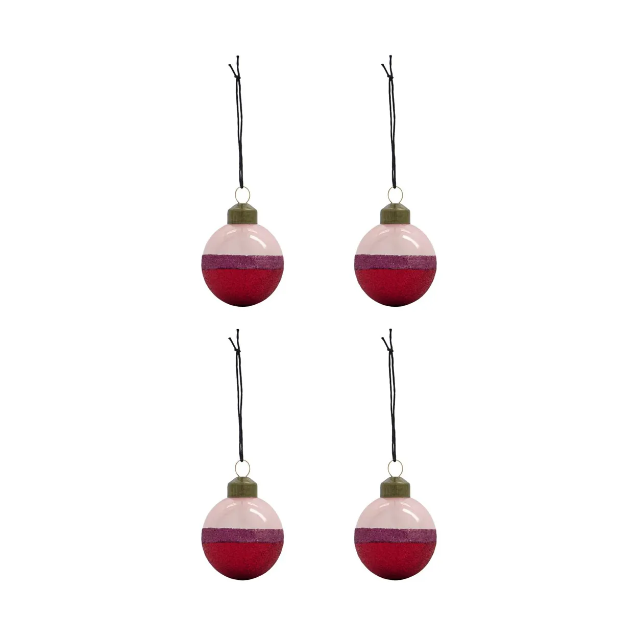 House Doctor Stripe joulupallo Ø8 cm 4 kpl Ruusunpunainen