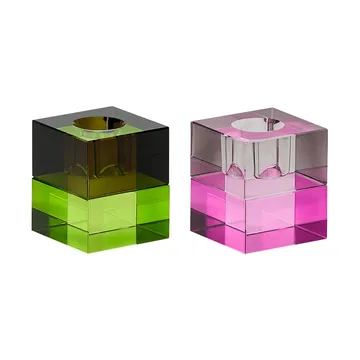 Block kynttilänpidike 2 osaa - Ruskea-vihreä, harmaa-vaaleanpunainen - Hübsch Interior