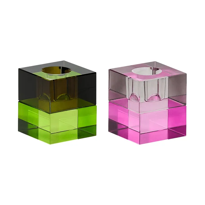 Block kynttilänpidike 2 osaa - Ruskea-vihreä, harmaa-vaaleanpunainen - Hübsch