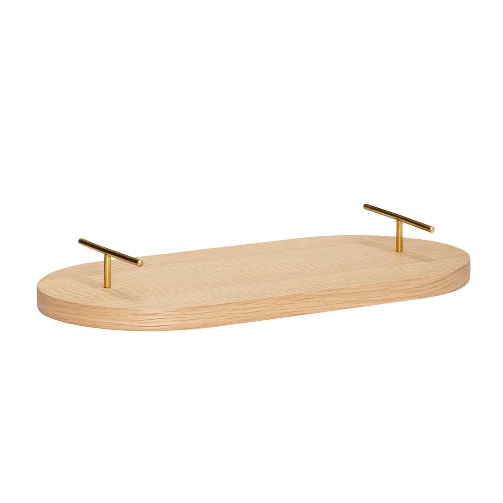 Tarjotin puukahvoilla 40 cm, Beige Hübsch