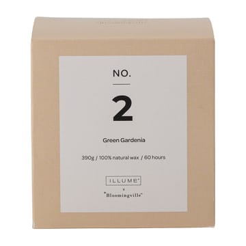 NO. 2 Green Gardenia -tuoksukynttilä - 390 g + Lahjarasia - Illume x Bloomingville