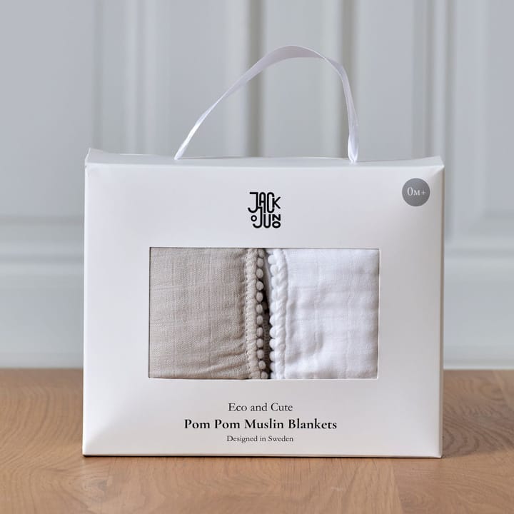 Pom Pom musliinhuopa 120x120 cm 2 kpl, Pearl & Dusty gray Jack o Juno