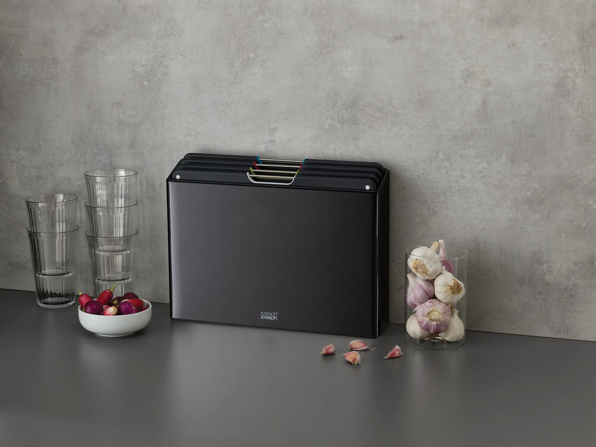 Folio steel leikkuulauta 4 osaa, Musta Joseph Joseph