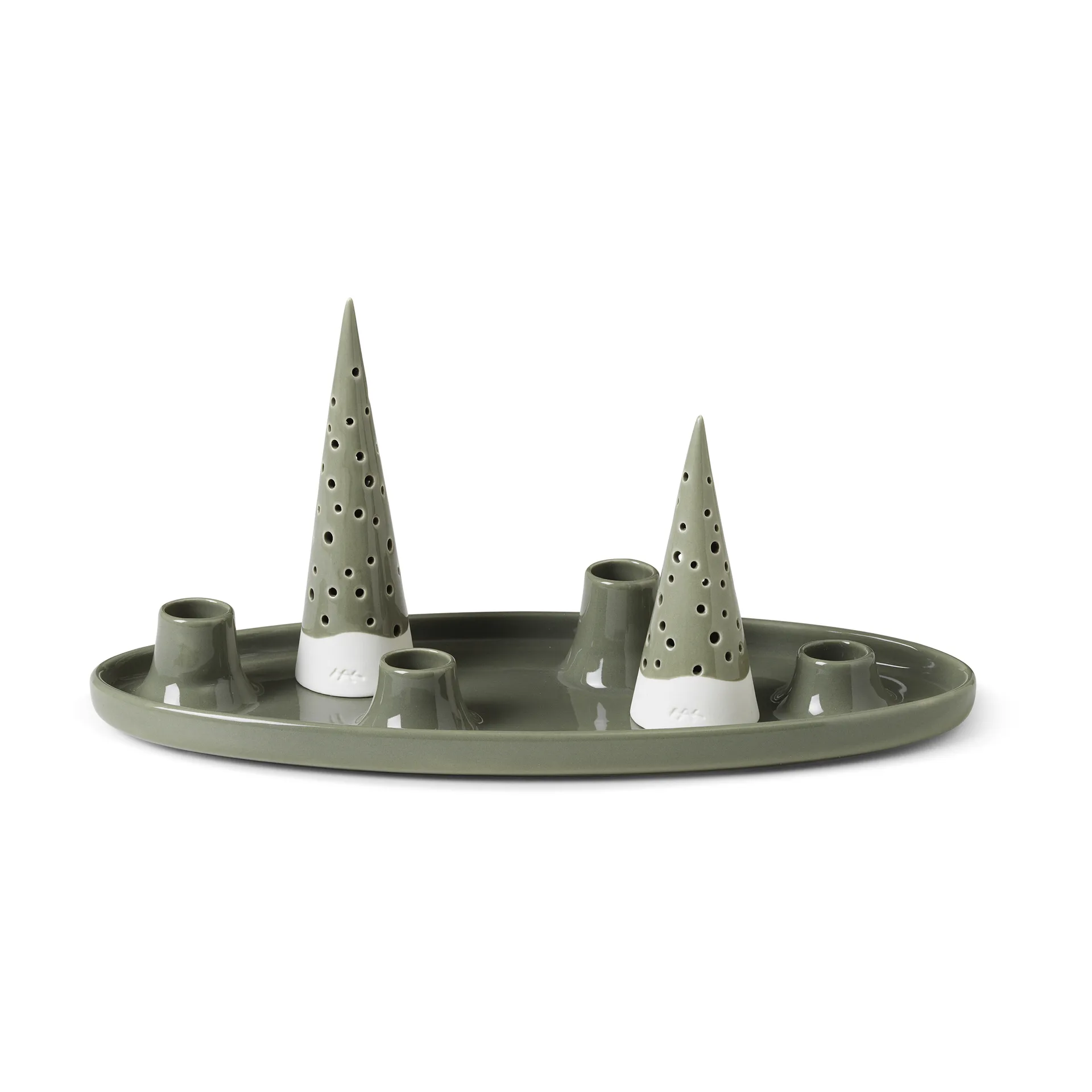 Nobili soikea adventtikynttilänjalka 33 cm, Vihreä Kähler