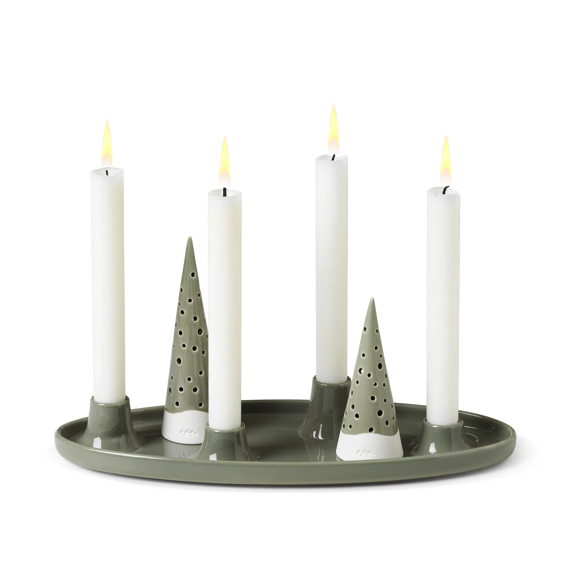 Nobili soikea adventtikynttilänjalka 33 cm, Vihreä Kähler