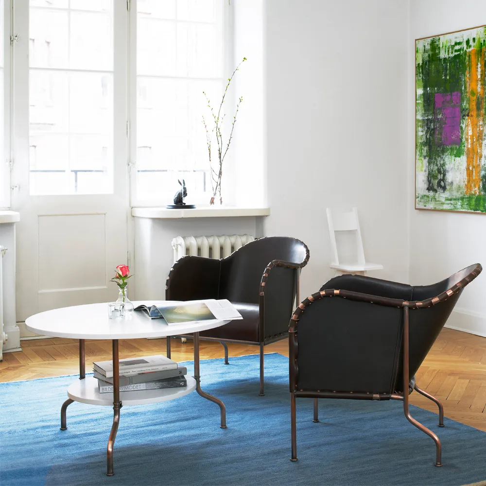 Sven-sohvapöytä, Musta lasitus askki-kuparikäsitelty jalusta Källemo