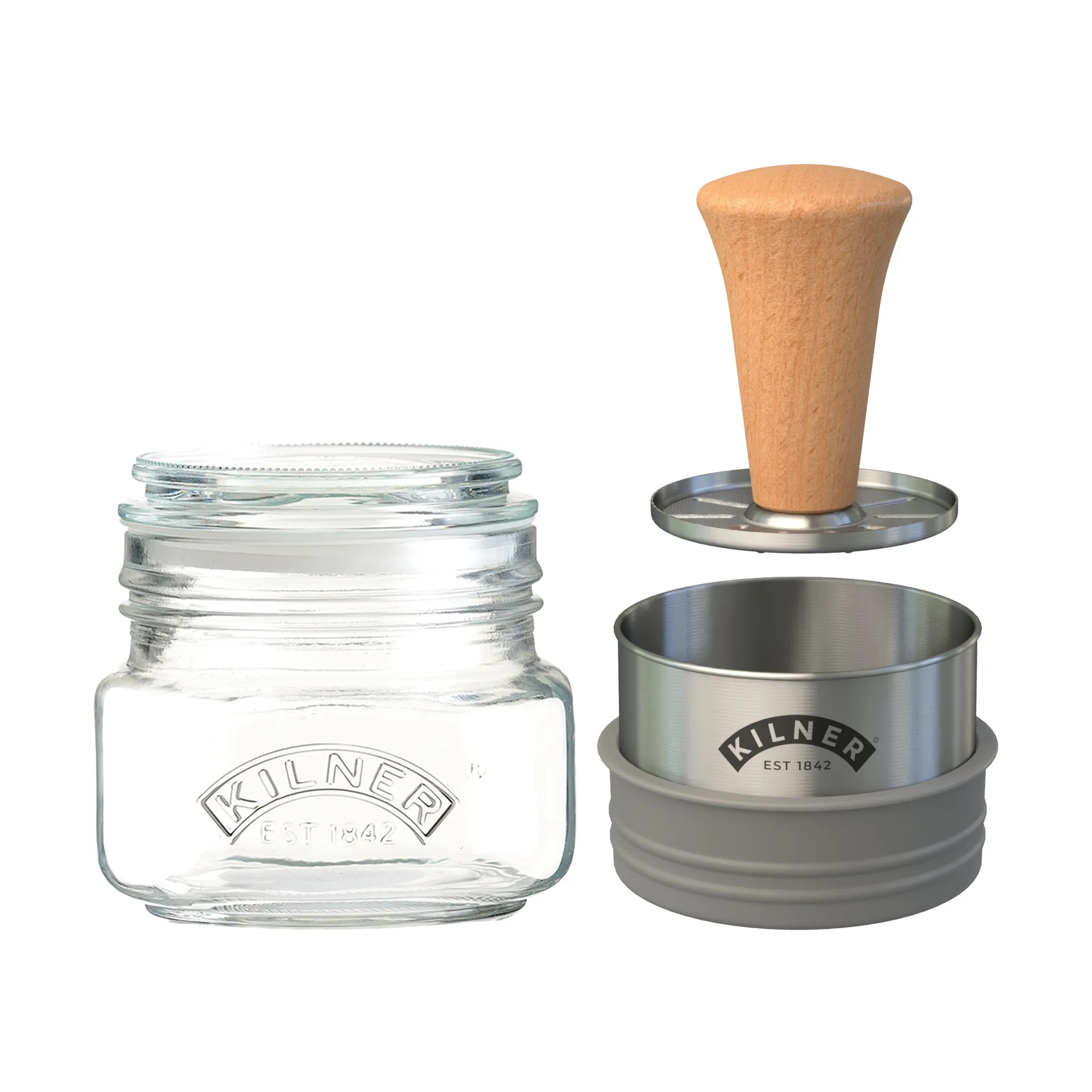 Kilner Mash & Store säilytyspurkkisetti, Kirkas ruostumaton teräs ja puu, 0,5 l Kilner