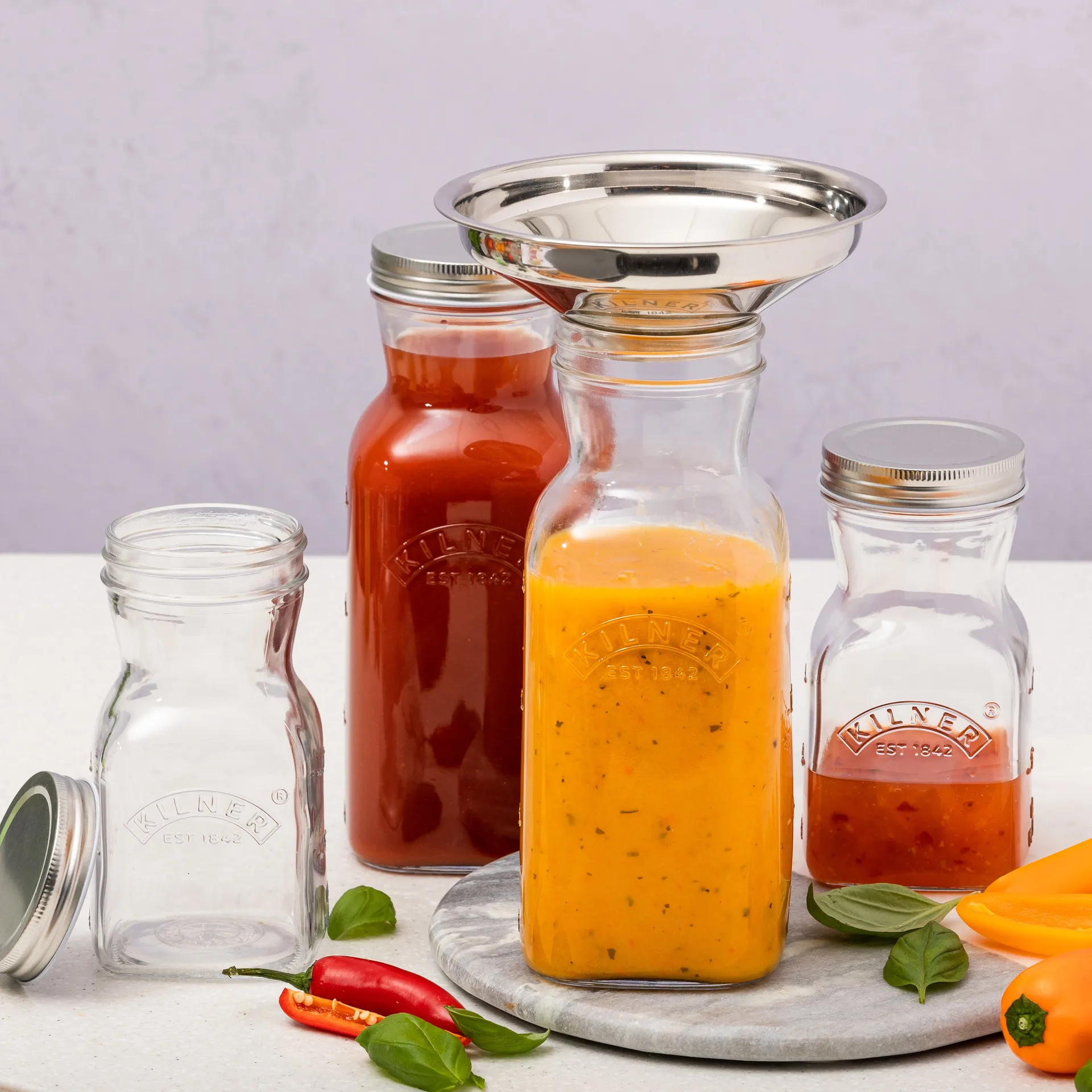 Kilner mehu- ja kastikepullo, Kirkas ruostumaton teräs, 1 l Kilner