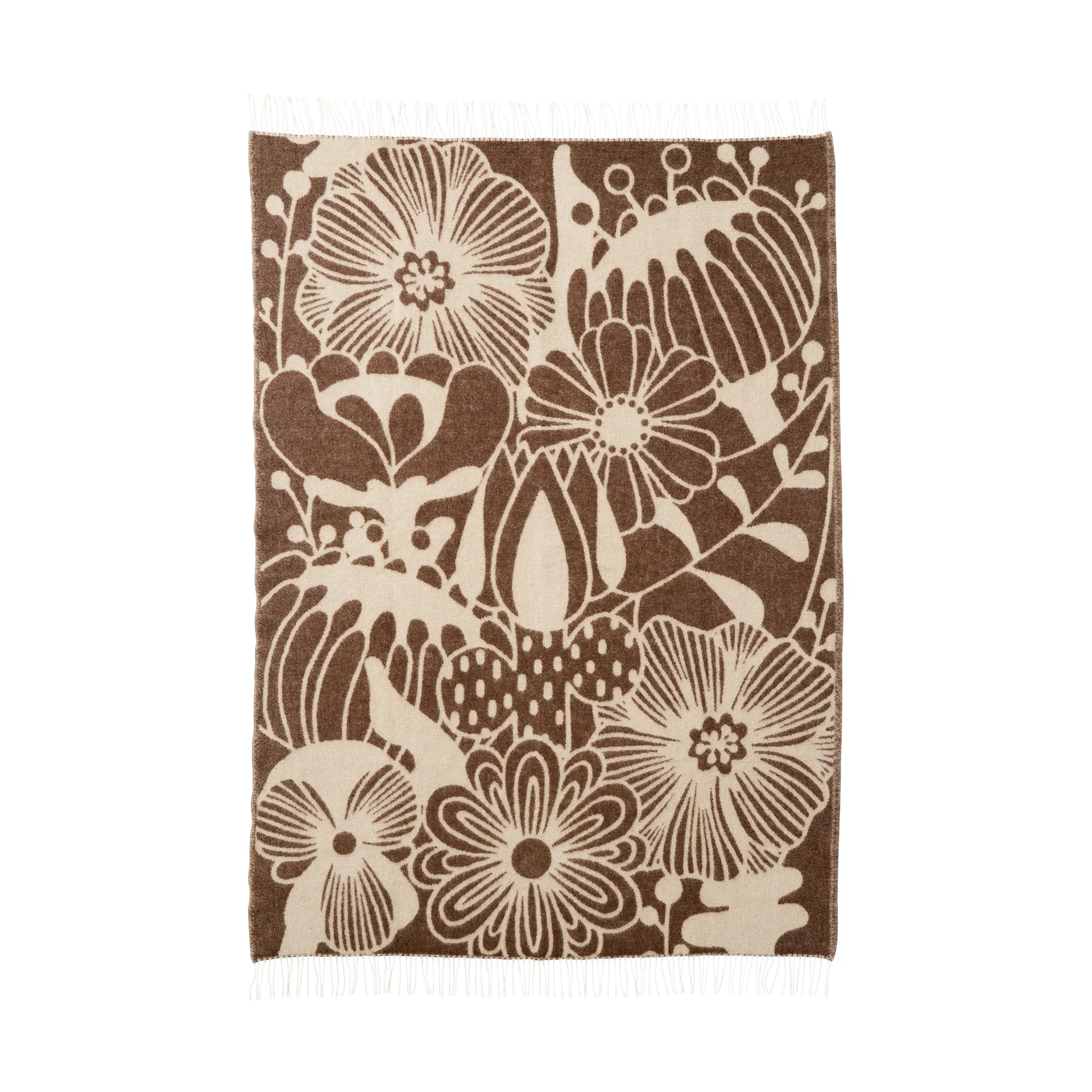 Blomranka villahuopa, Ruskea-beige, 130×200 cm Klippan Yllefabrik