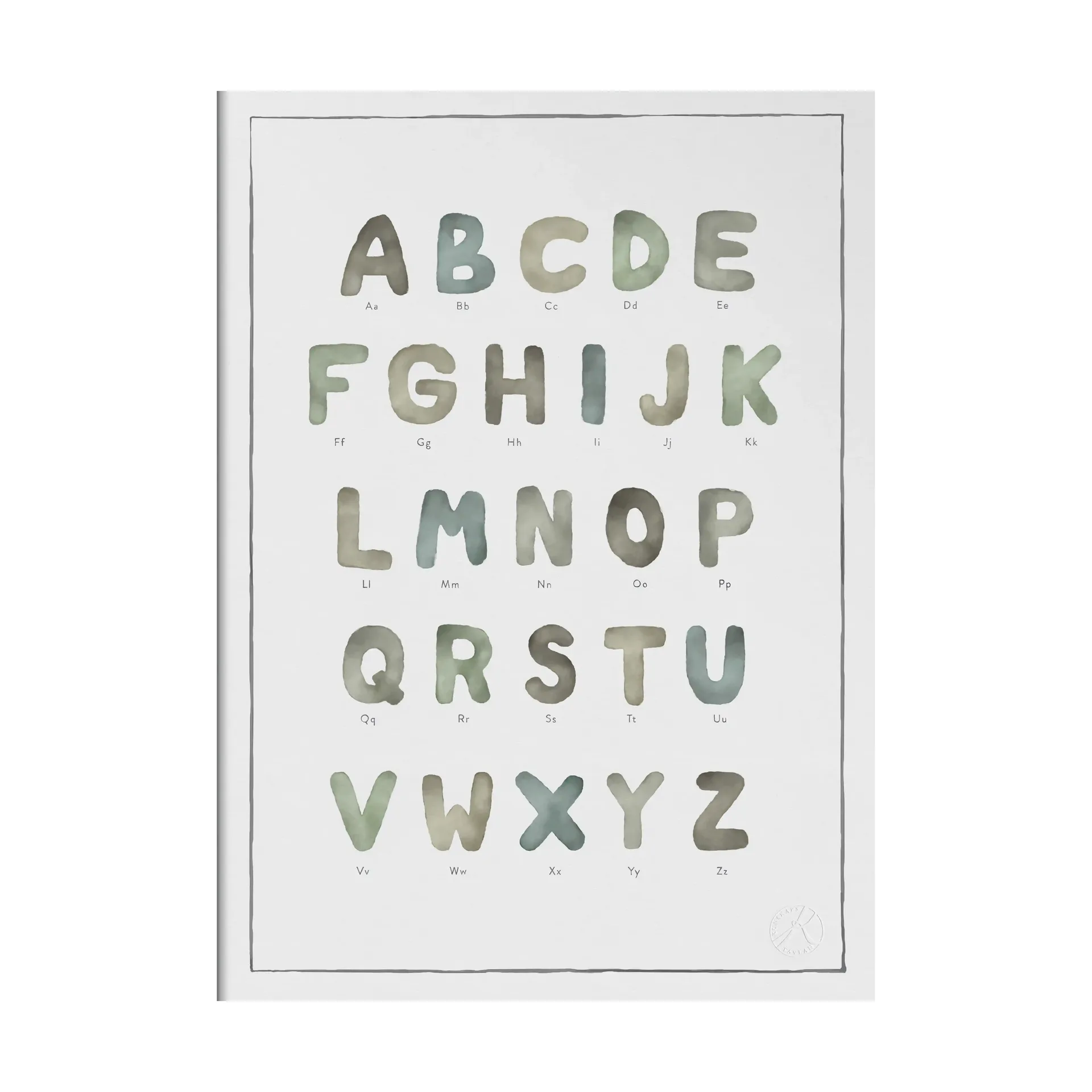 The alphabet watercolour juliste, 30x40 cm Kunskapstavlan®