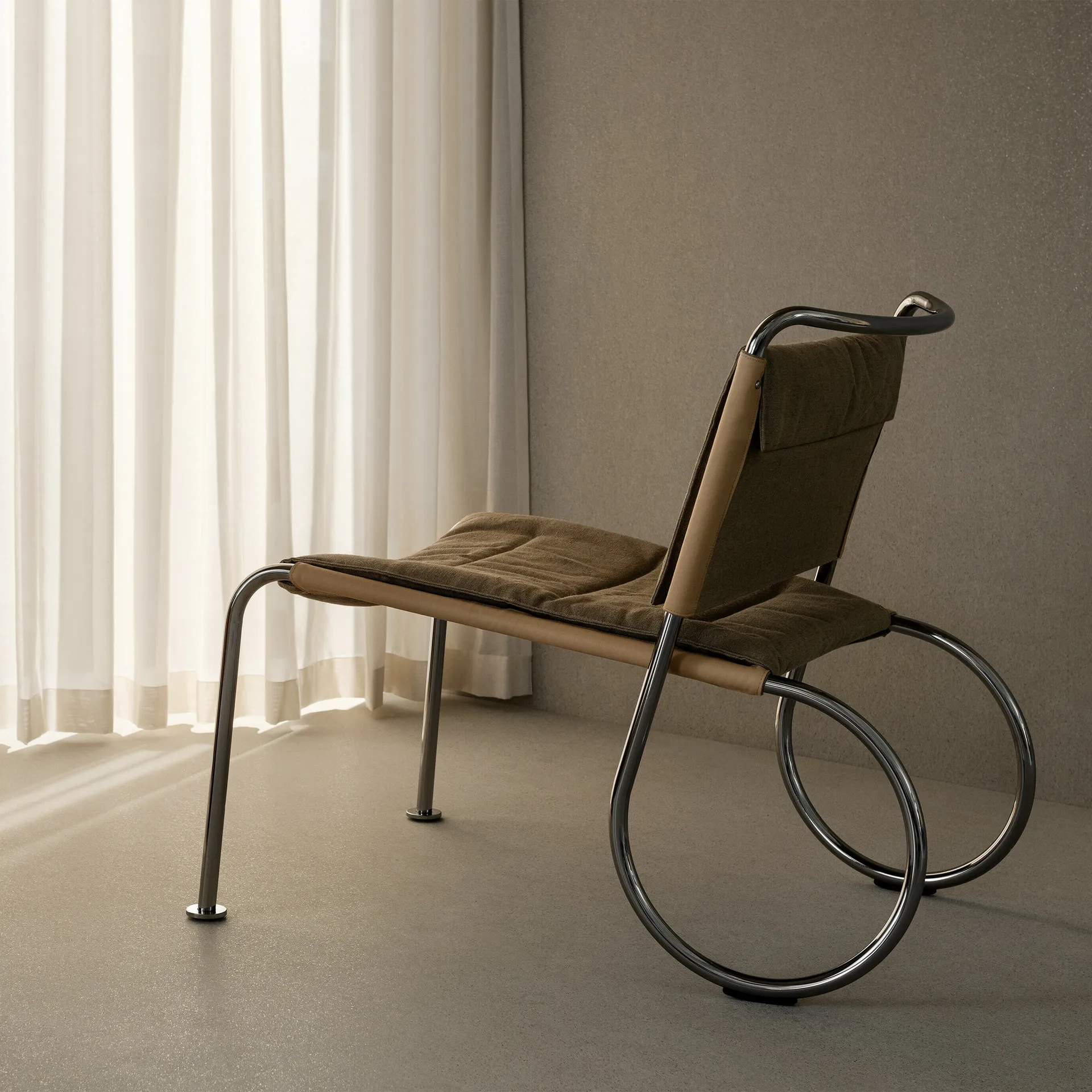 Corso easy chair tuoli, Elmo Nordic nahka Natur-linneväv kromi Lammhults