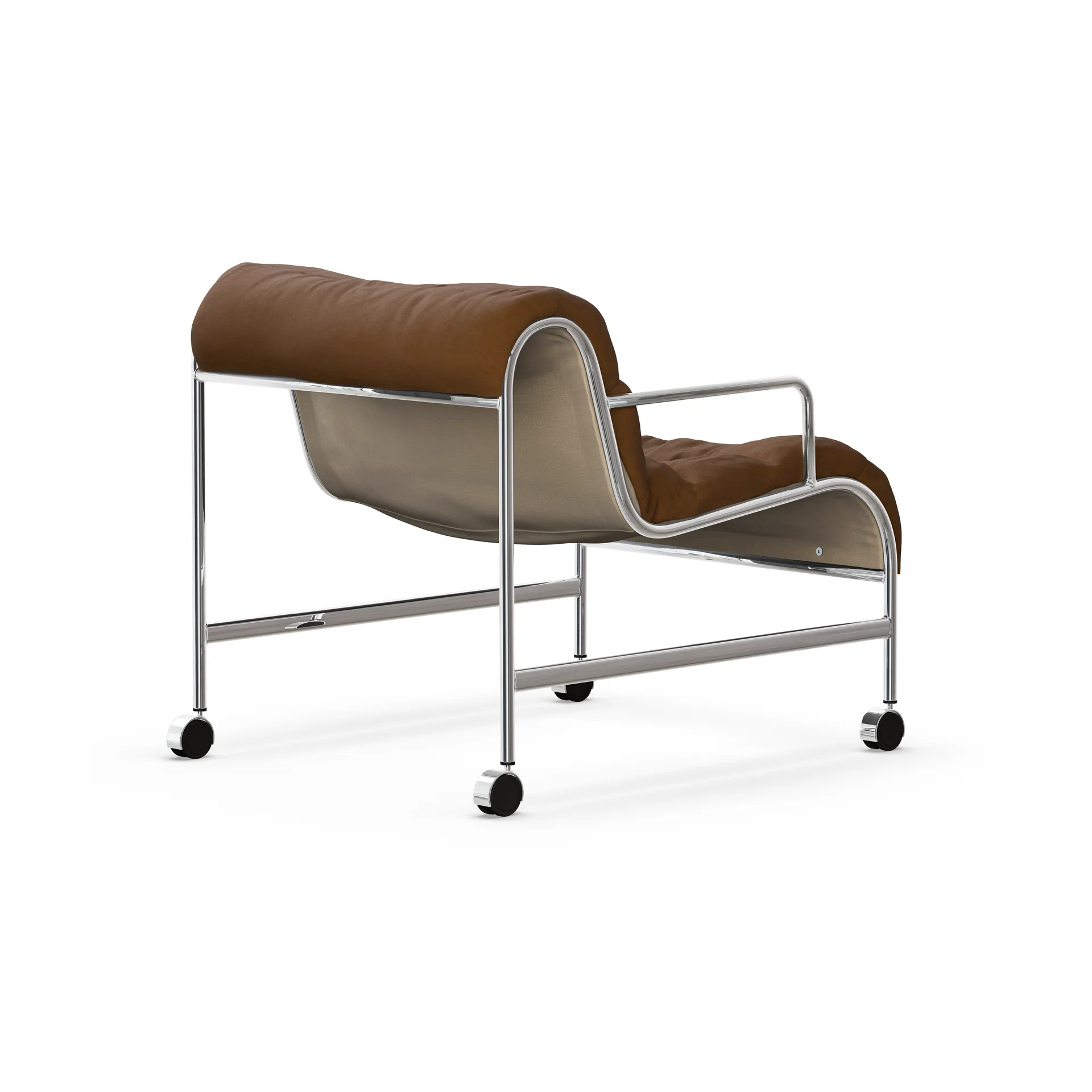 Sunny nojatuoli käsinojilla, Vidar ruskeaksi kromattu pyöräteline Lammhults