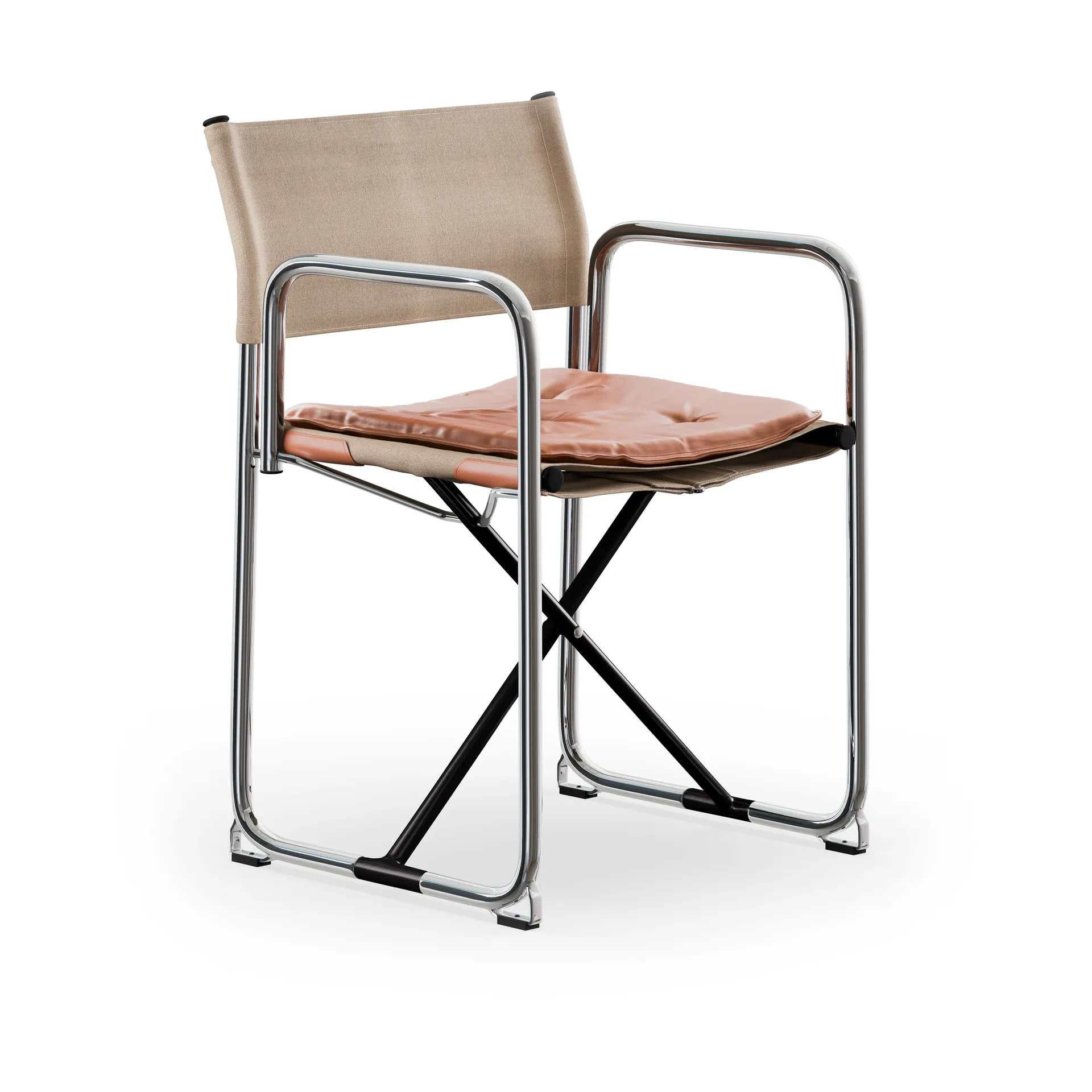 X75-2 käsinojatuoli, Pellavakangas luonnonvärinen-Elmo Nordic leather Cognac-kromatut jalat Lammhults