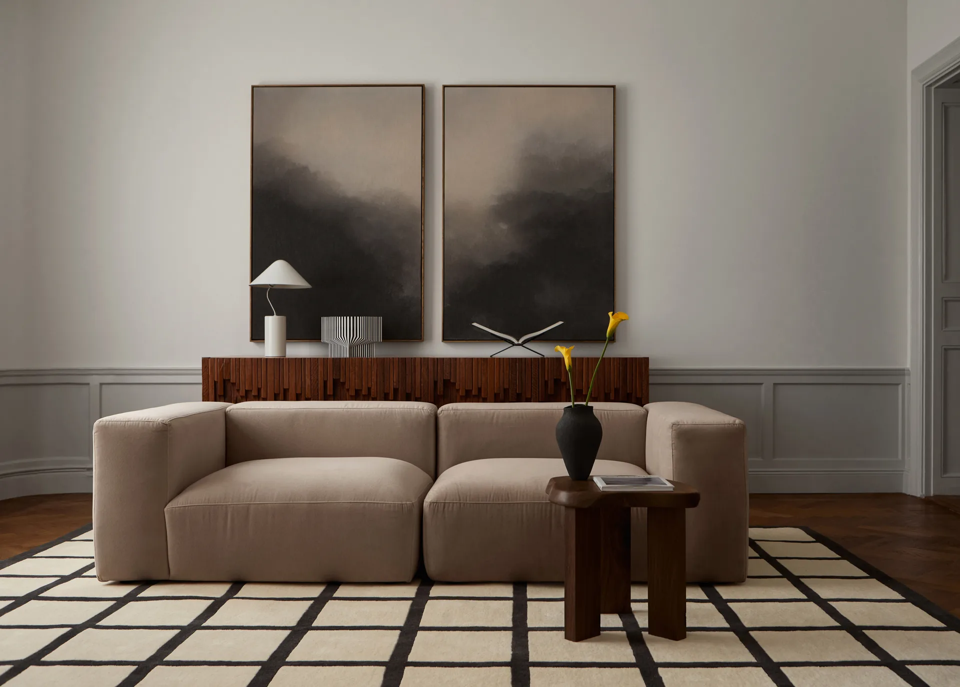 Avenue Checked Bone -villamatto, White, 180 x 270 cm Layered