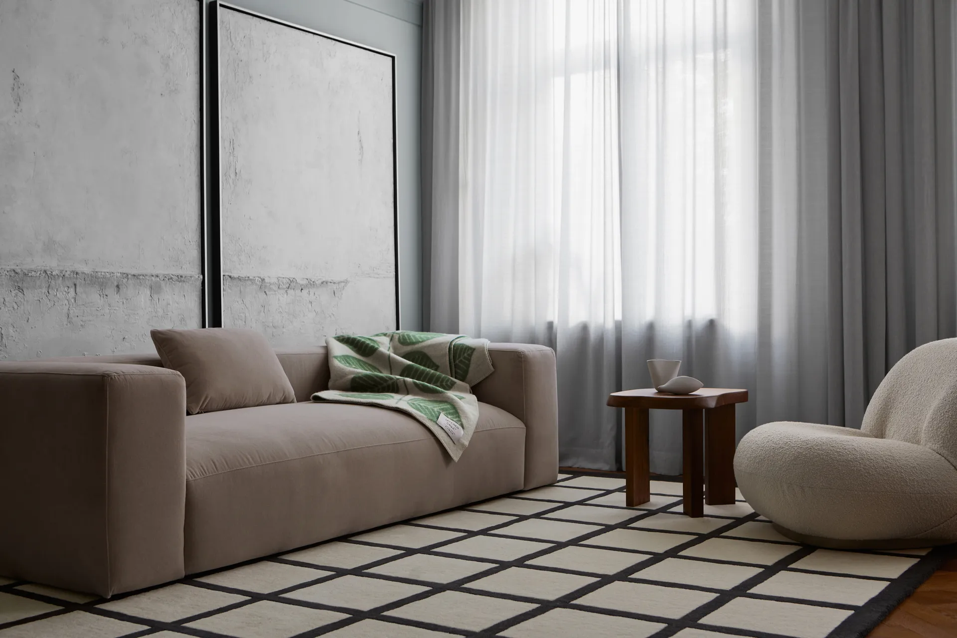 Avenue Checked Bone -villamatto, White, 180 x 270 cm Layered