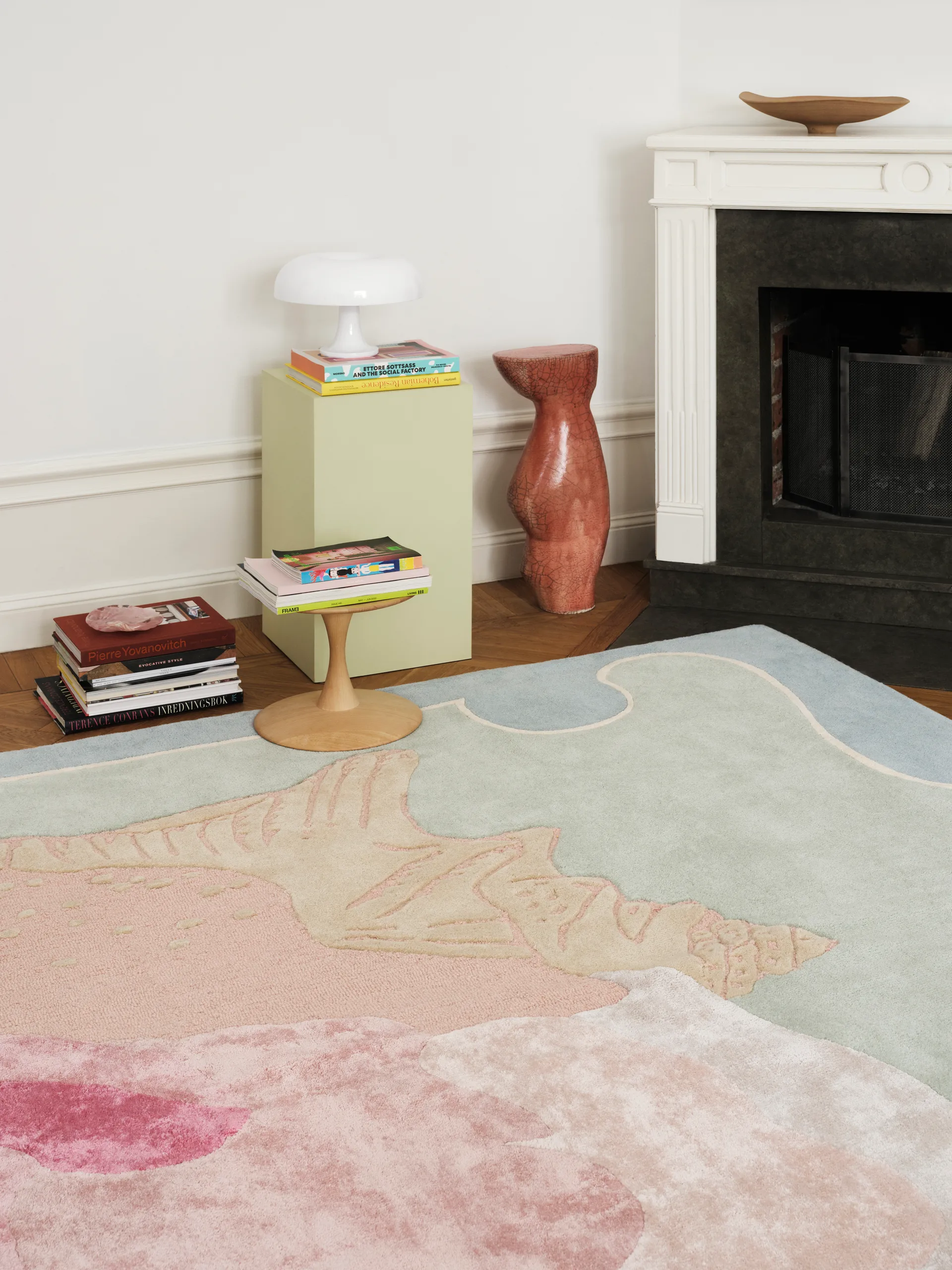 Shell kuvioitu villamatto, Blue, pink, 250 x 350 cm Layered