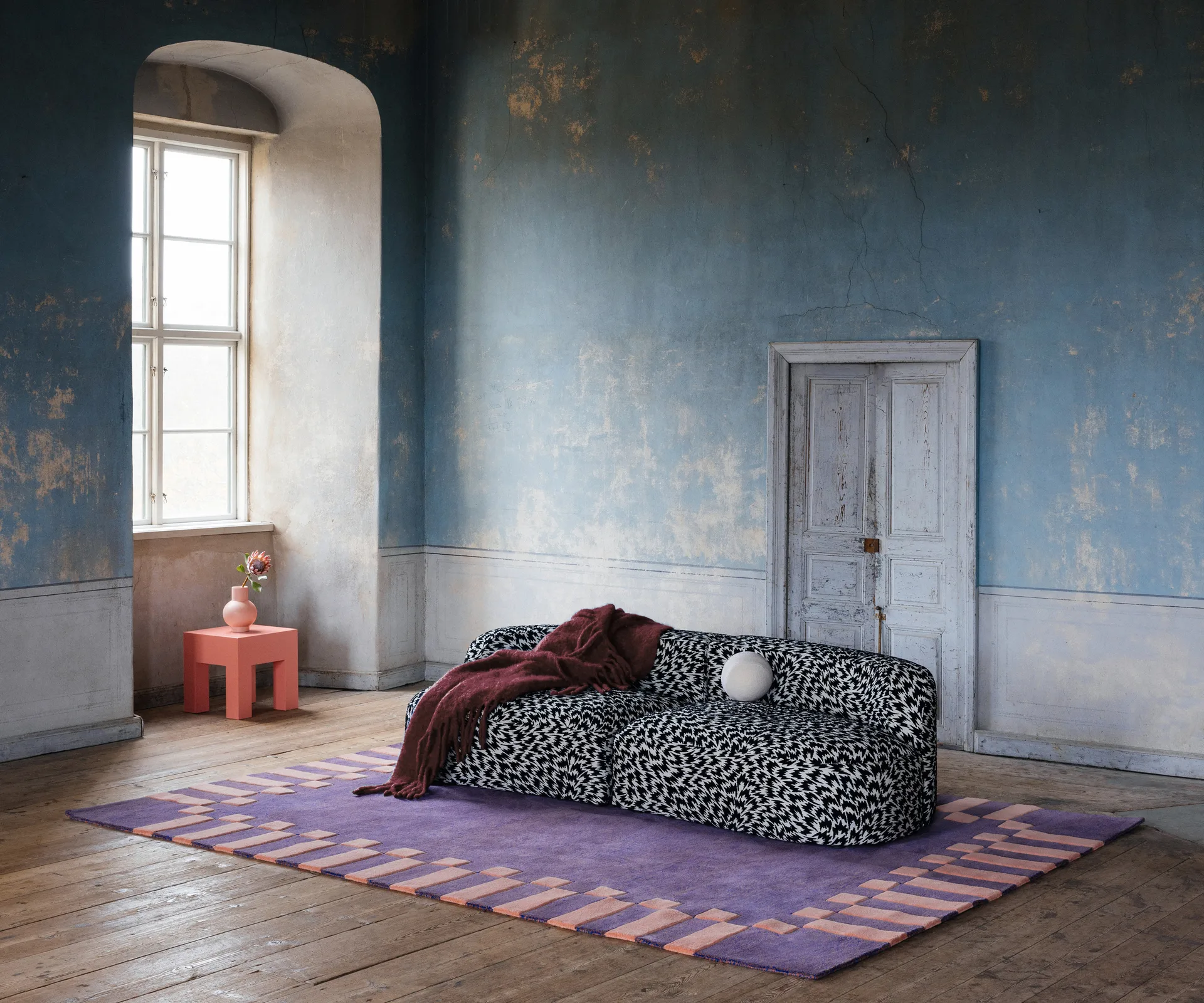 Teklan frame villamatto, Cobalt salmon, 250x350 cm Layered