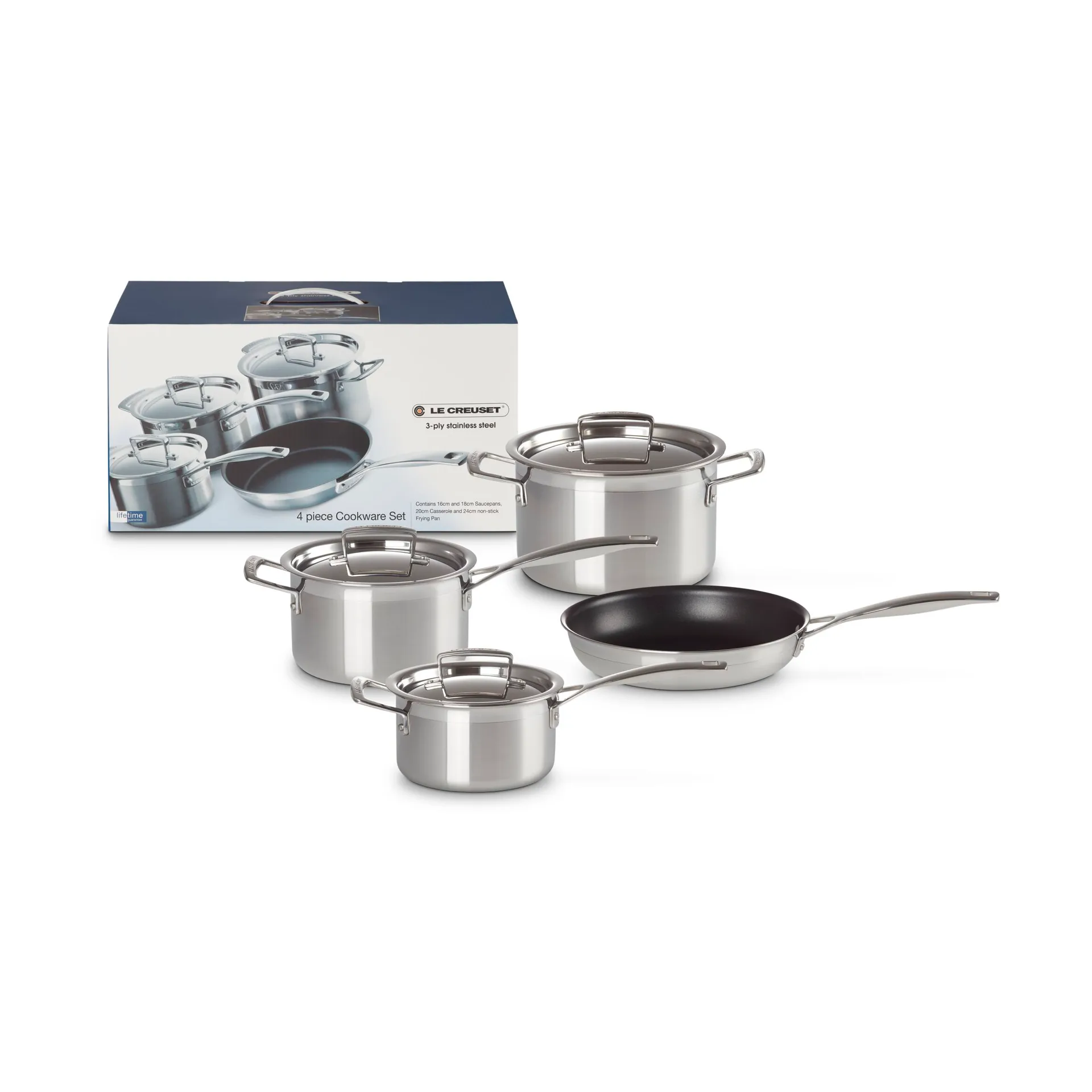 Le Creuset kattila- ja paistinpannusetti, Ruostumaton teräs, 4 osaa Le Creuset