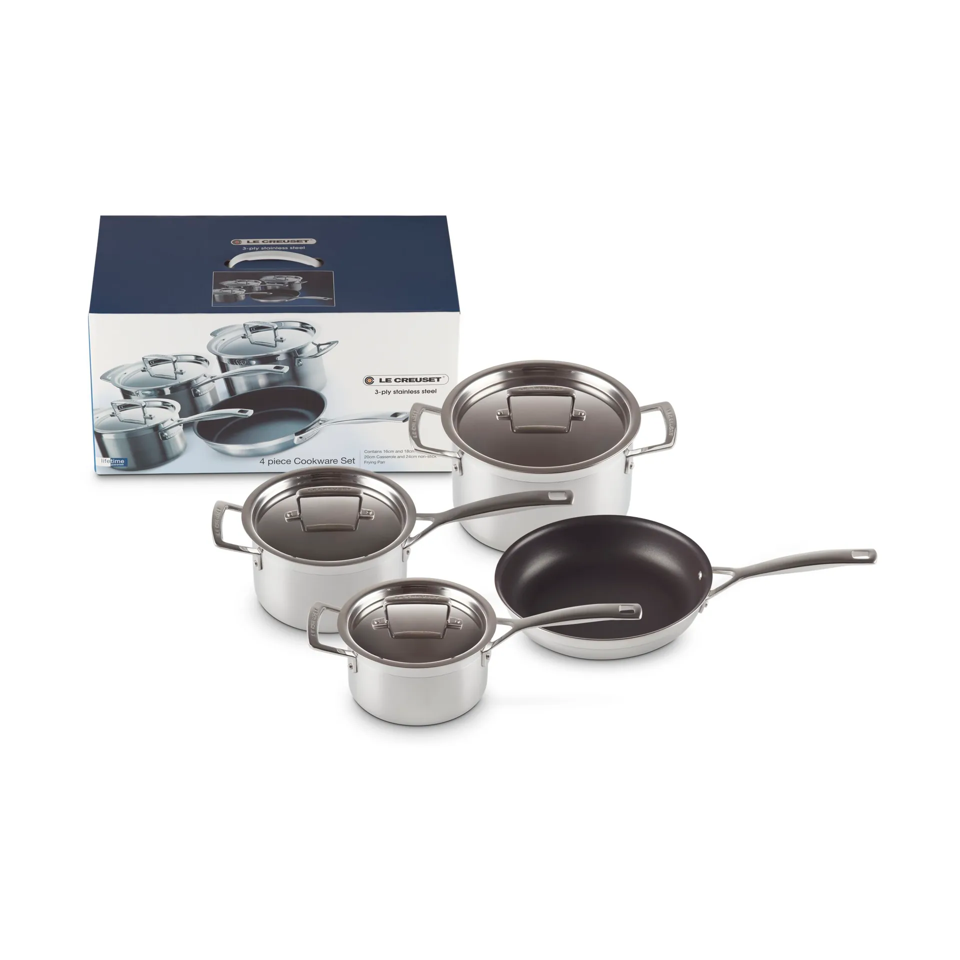 Le Creuset kattila- ja paistinpannusetti, Ruostumaton teräs, 4 osaa Le Creuset
