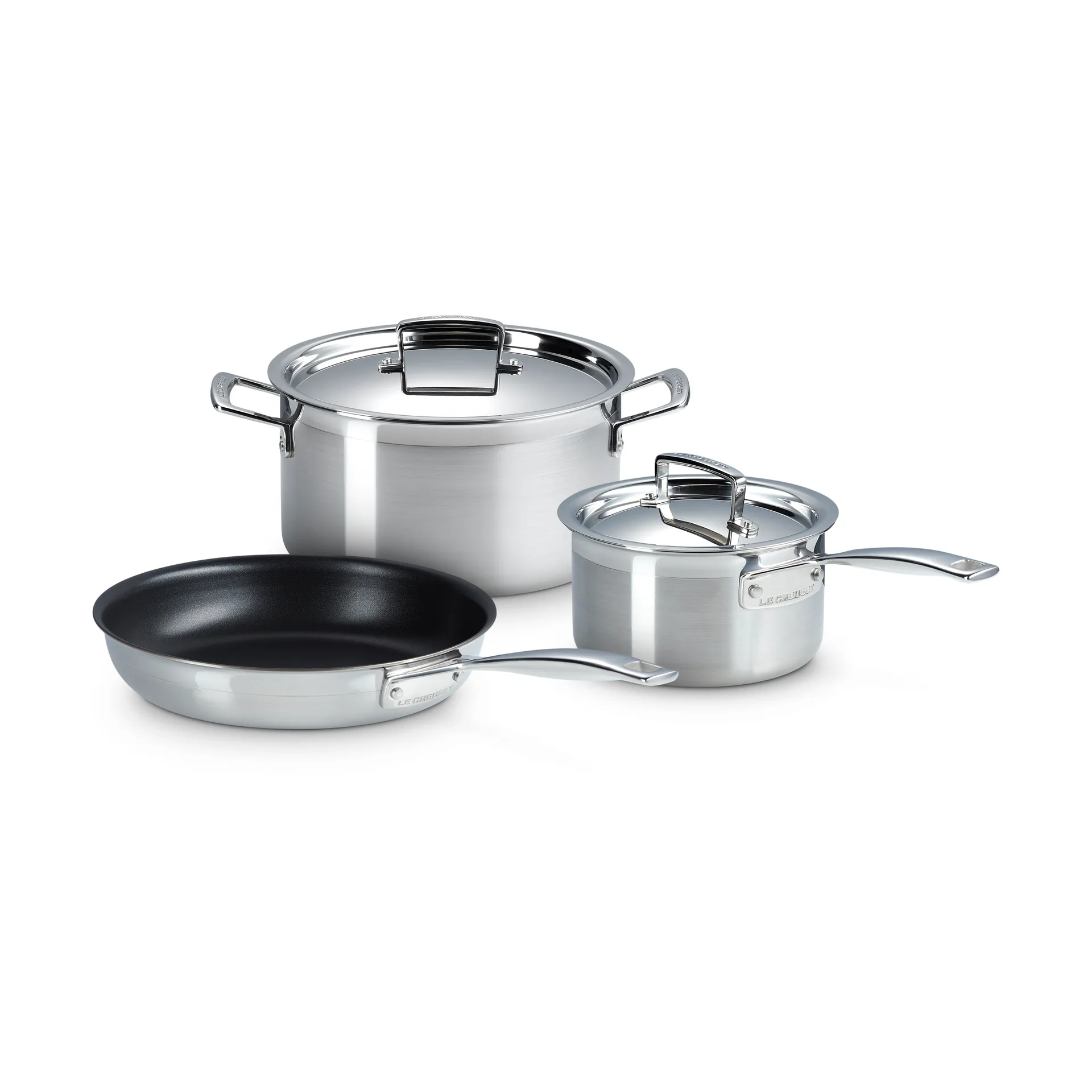 Le Creuset kattila- ja paistinpannusetti, Ruostumatonta terästä, 3 osaa Le Creuset