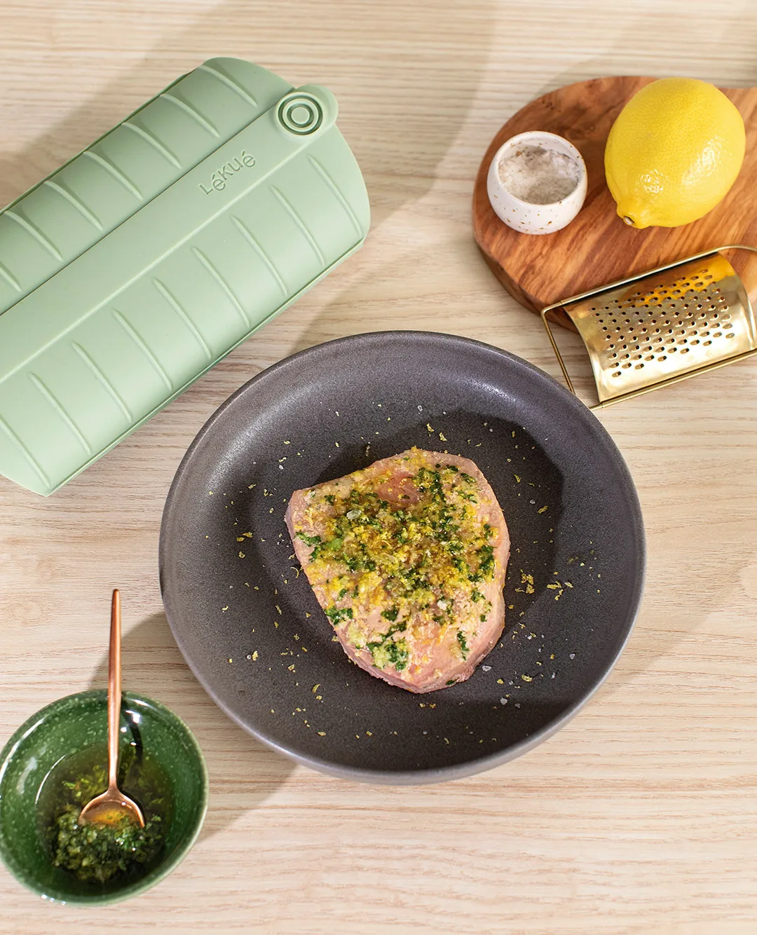 Lékué höyrykeitin, Vihreä, tarjottimella, 2-pack Lékué