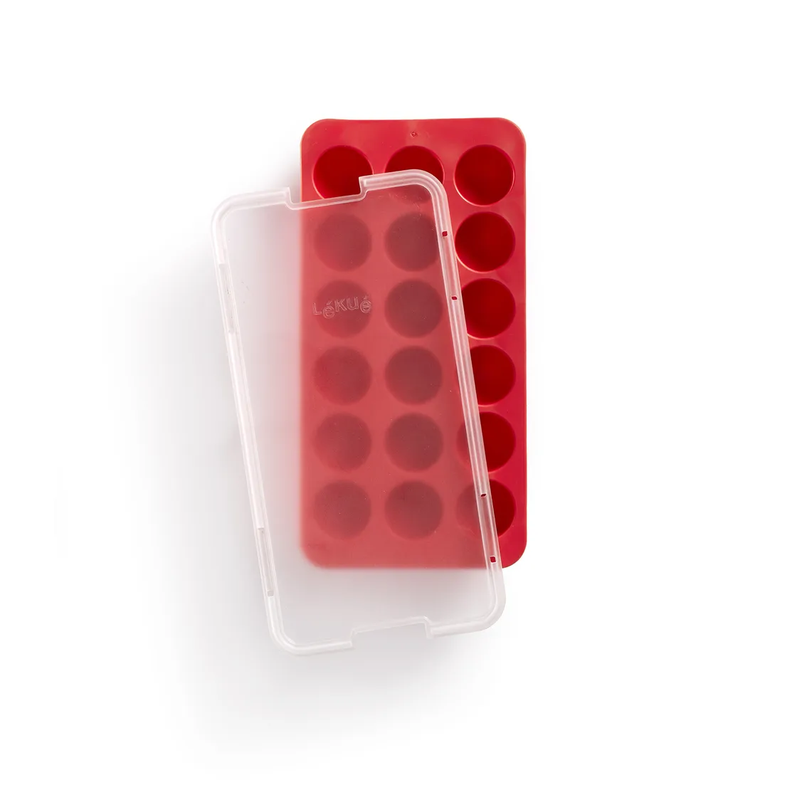 Lékué pyöreä jääpalamuotti silikoni kannella, Punainen Lékué